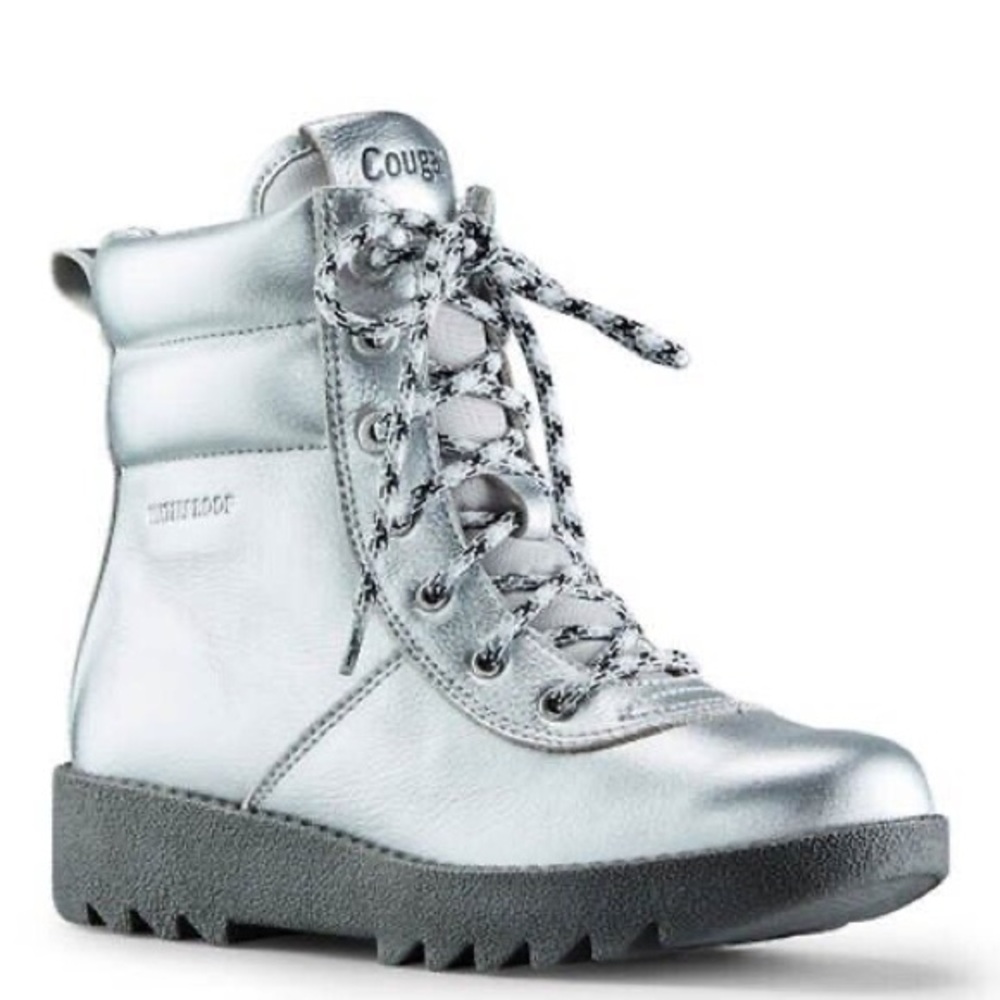 COUGAR PAX WATERPROOF LEATHER BOOTIE WOMEN SILVER SIZE 6 M $200